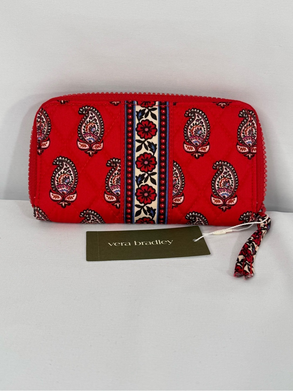 Vera Bradley Red Paisley Quilted Zip Wristlet